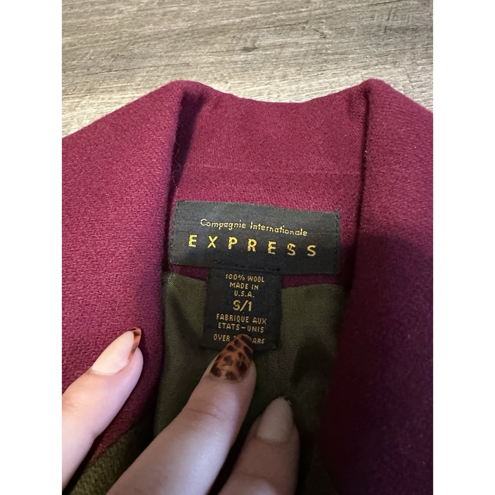 EXPRESS Vintage Y2K 90s Women's S Wool Olive Green Navy Wine‎ Red Blazer Jacket - Picture 4 of 8
